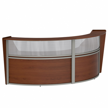 LINEA ITALIA Curved Reception Desk 2 Units, Clear Panel, 124”W x 49”D, Cherry ZUC316